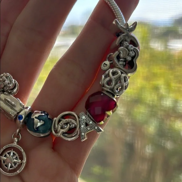 Pandora Silver and Pink Charm Bracelet - Picture 6 of 7